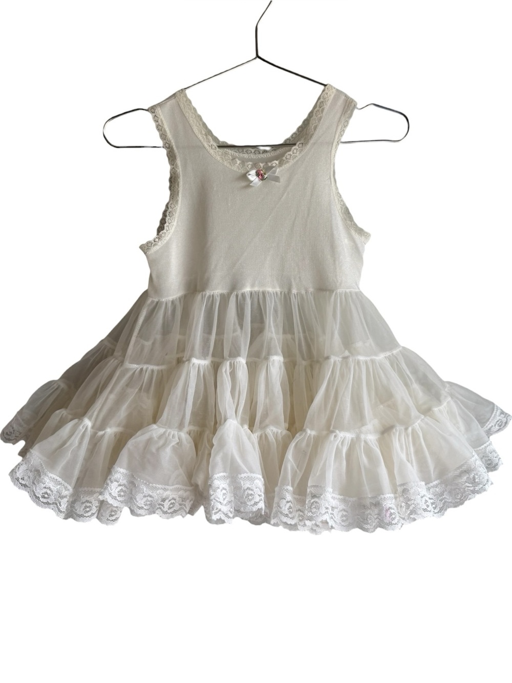 Vintage Toddler Petticoat Party Dress Sz 2 White Lace Tulle Crinoline Formal EUC